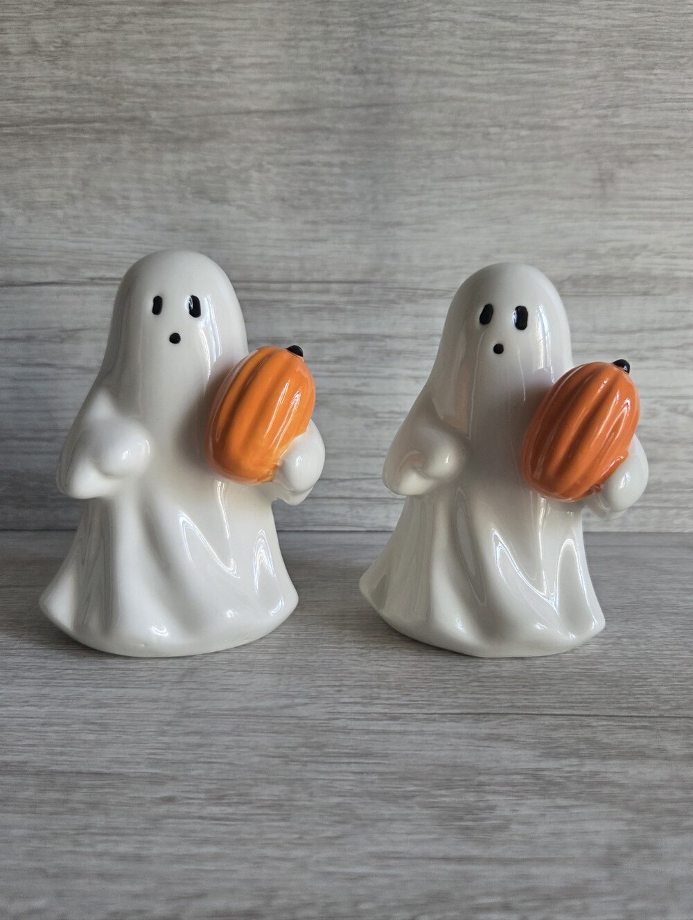 Set of 2 Hyde and EEK! Ghosts w/ Pumpkin Ceramic Decorative Sculpture Off-White